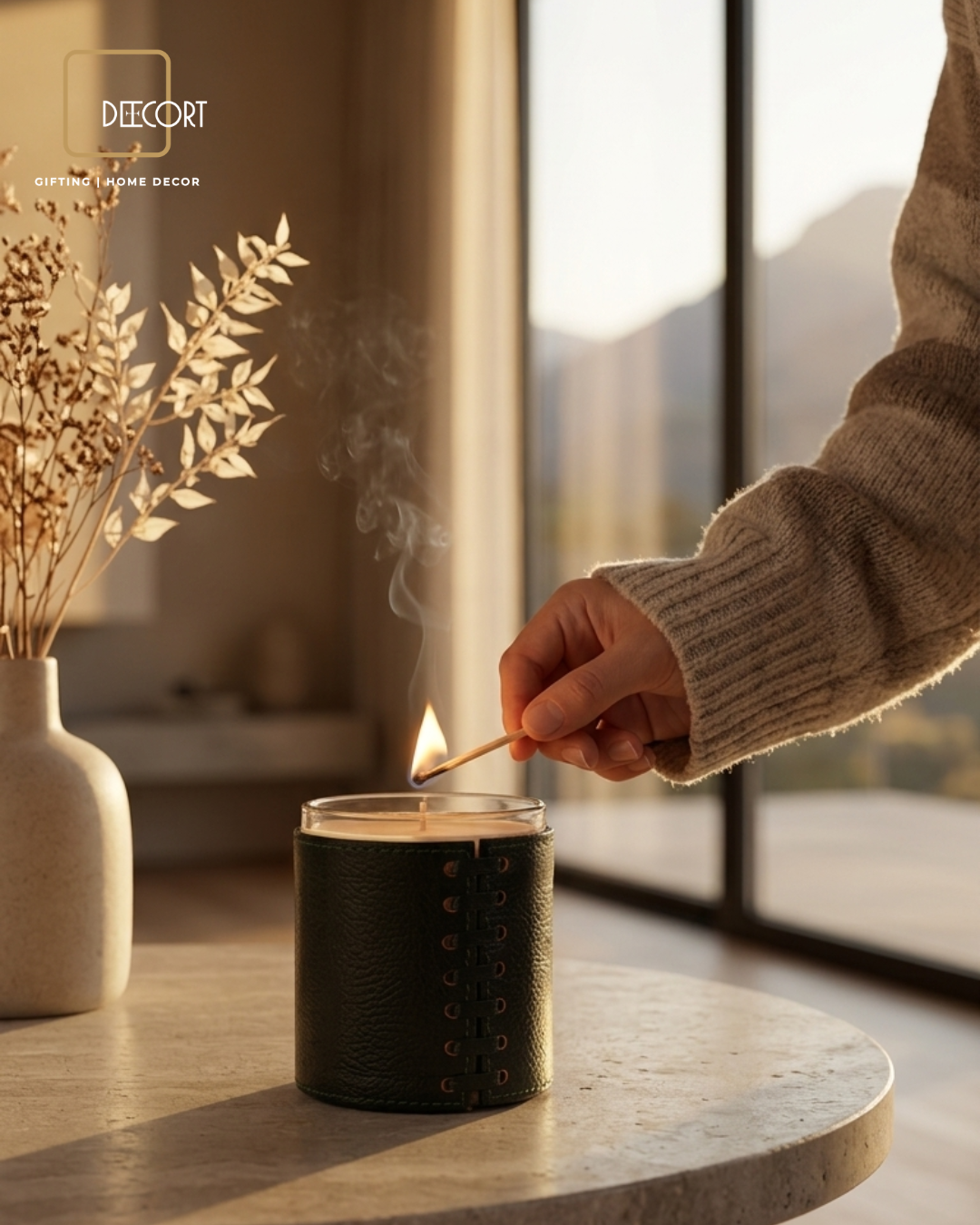 Emerald Luxe Leather Glass Candle