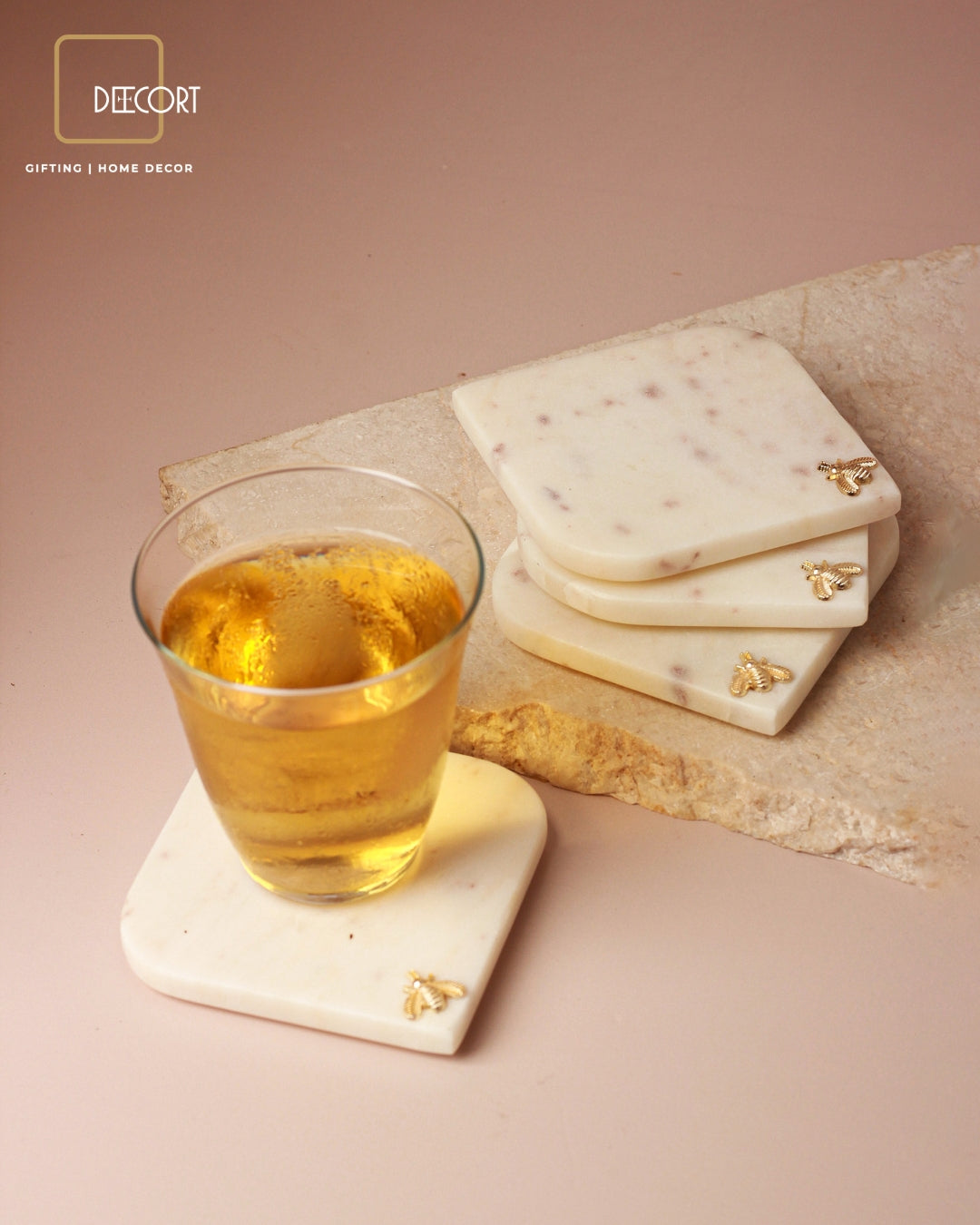 Honey Bee Natural Marble Coasters - Set of 4