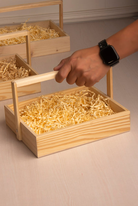 Pinewood Rectangle Basket with Wooden Handle- 10 Inch Pack of 1