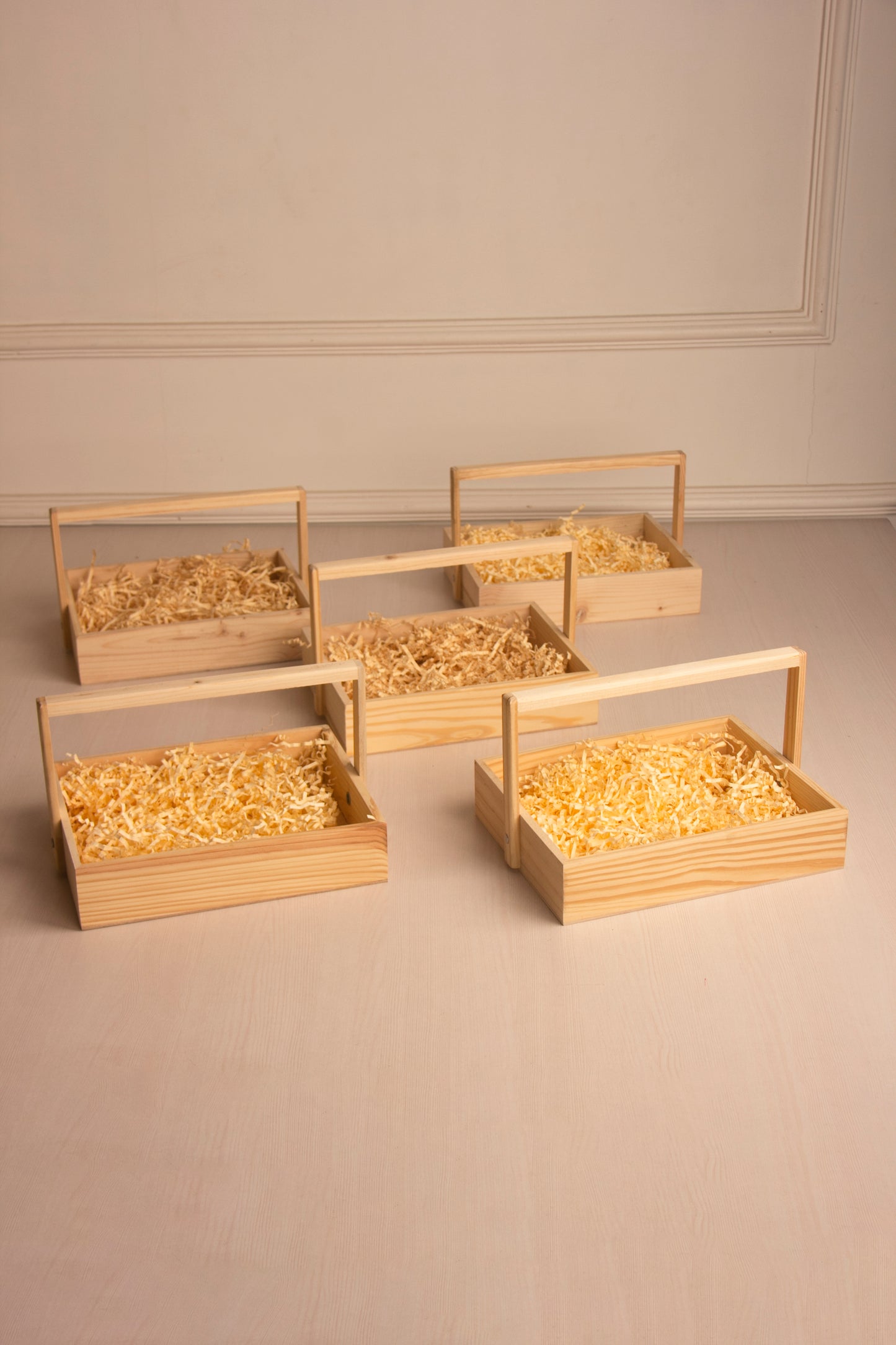 Pinewood Rectangle Basket with Wooden Handle - 10 Inch Pack of 5