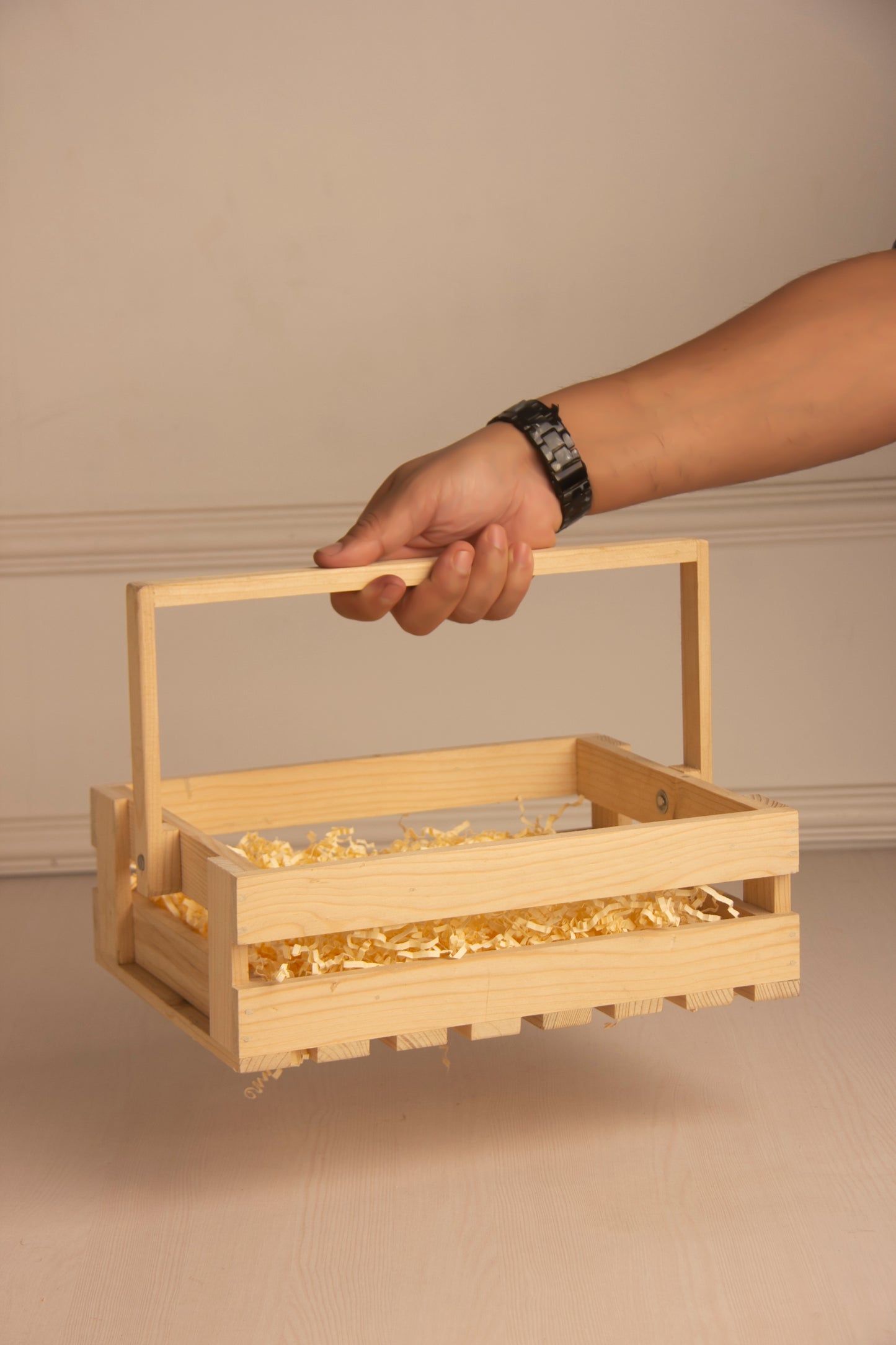 Pinewood Rectangle Basket with Wooden Handle - 12 x9  Inch Pack of 1