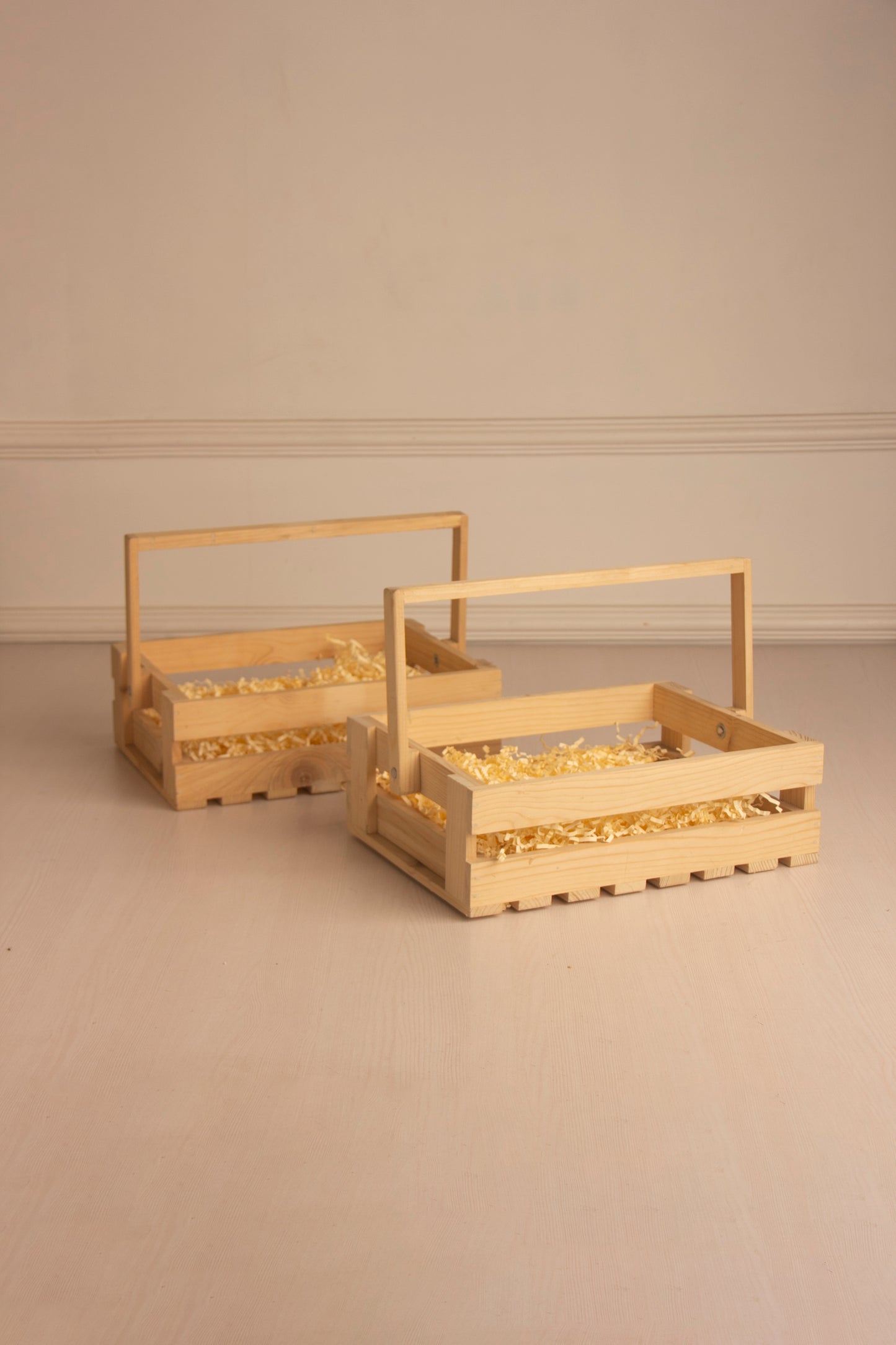 Pinewood Rectangle Basket with wooden Handle- 12 x9  Inch Pack of 2