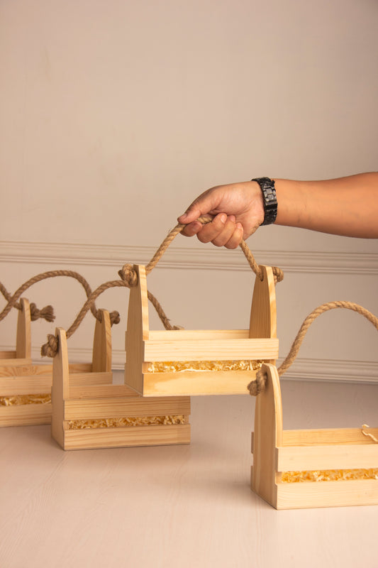 Pinewood Two Jar Basket with Jute Handle - Pack of 5