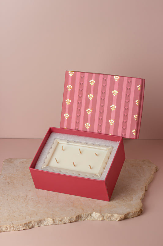 Marble Rectangle Fluted  6 Wick Candle