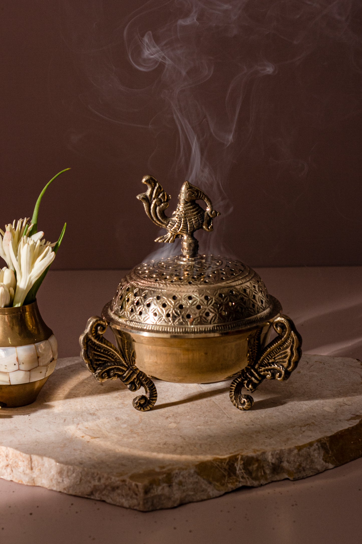 Royal Brass Incense Holder with pack of 10 Scented Dhoop Cones