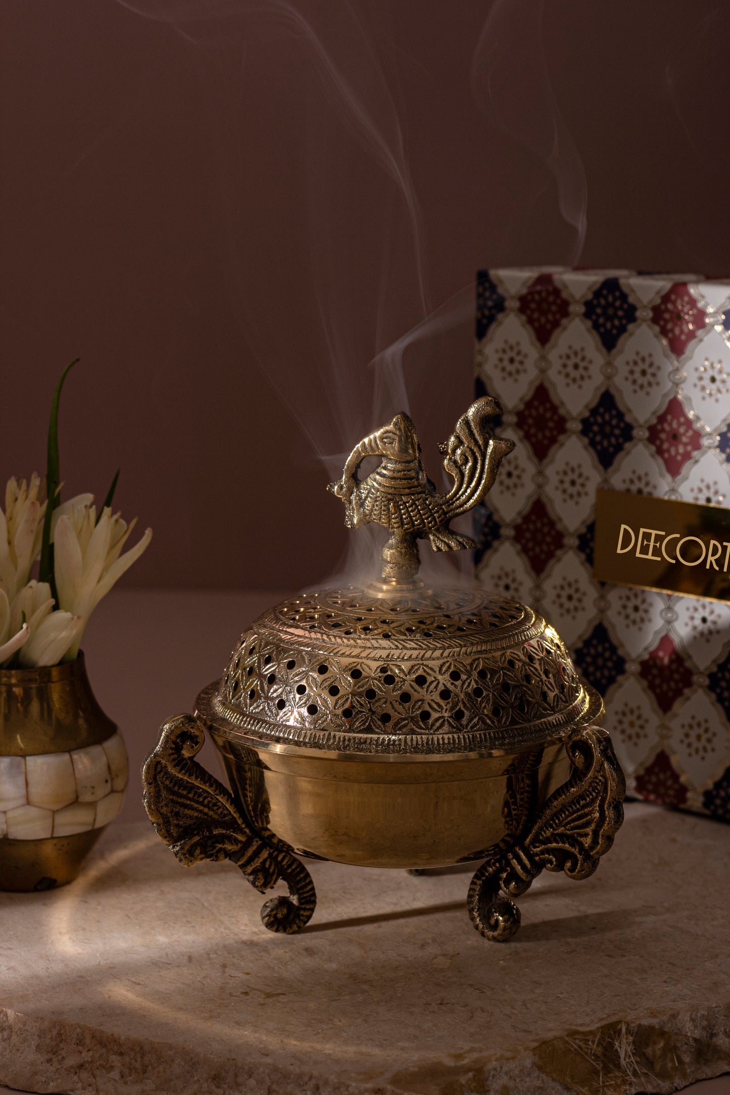 Royal Brass Incense Holder with pack of 10 Scented Dhoop Cones