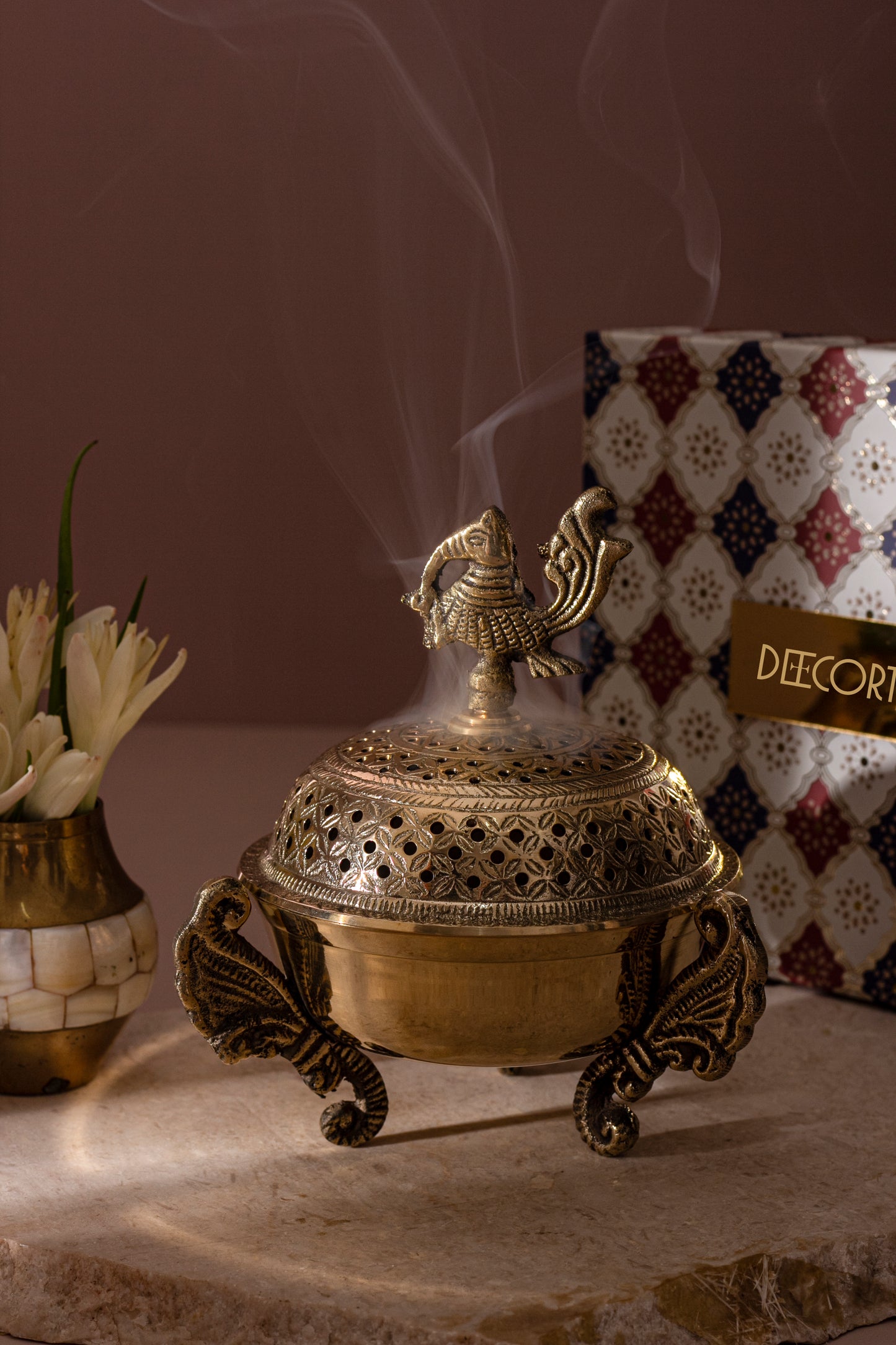 Royal Brass Incense Holder with pack of 10 Scented Dhoop Cones