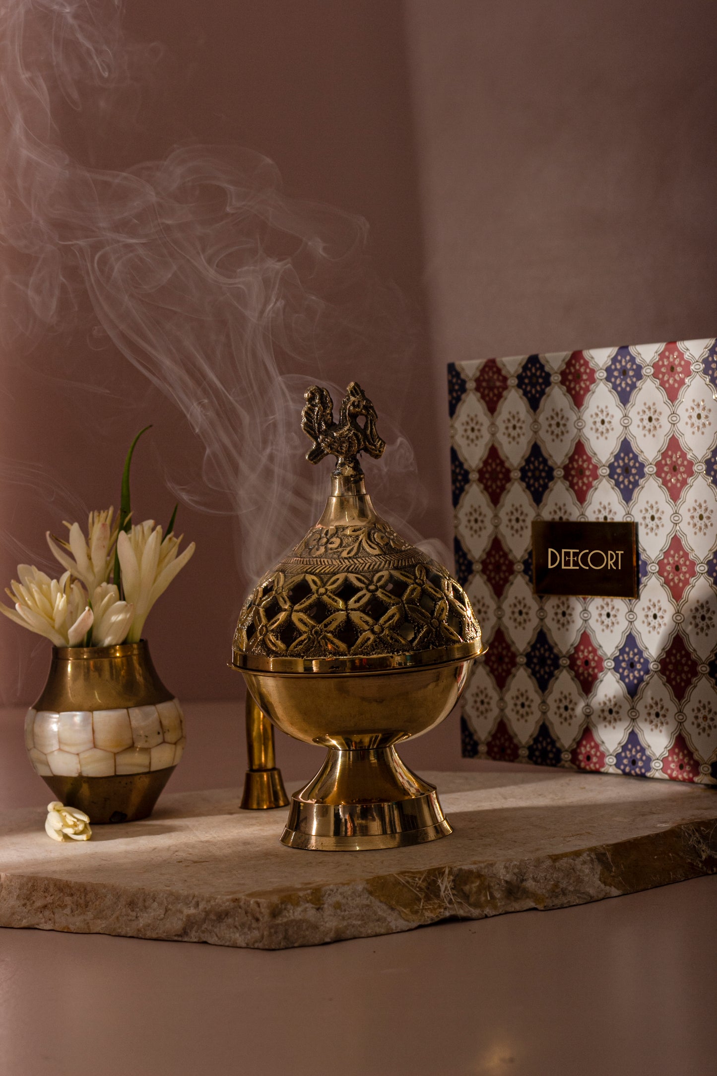 Heritage Brass Incense Holder with Handle with pack of 10 Scented Dhoop Cones