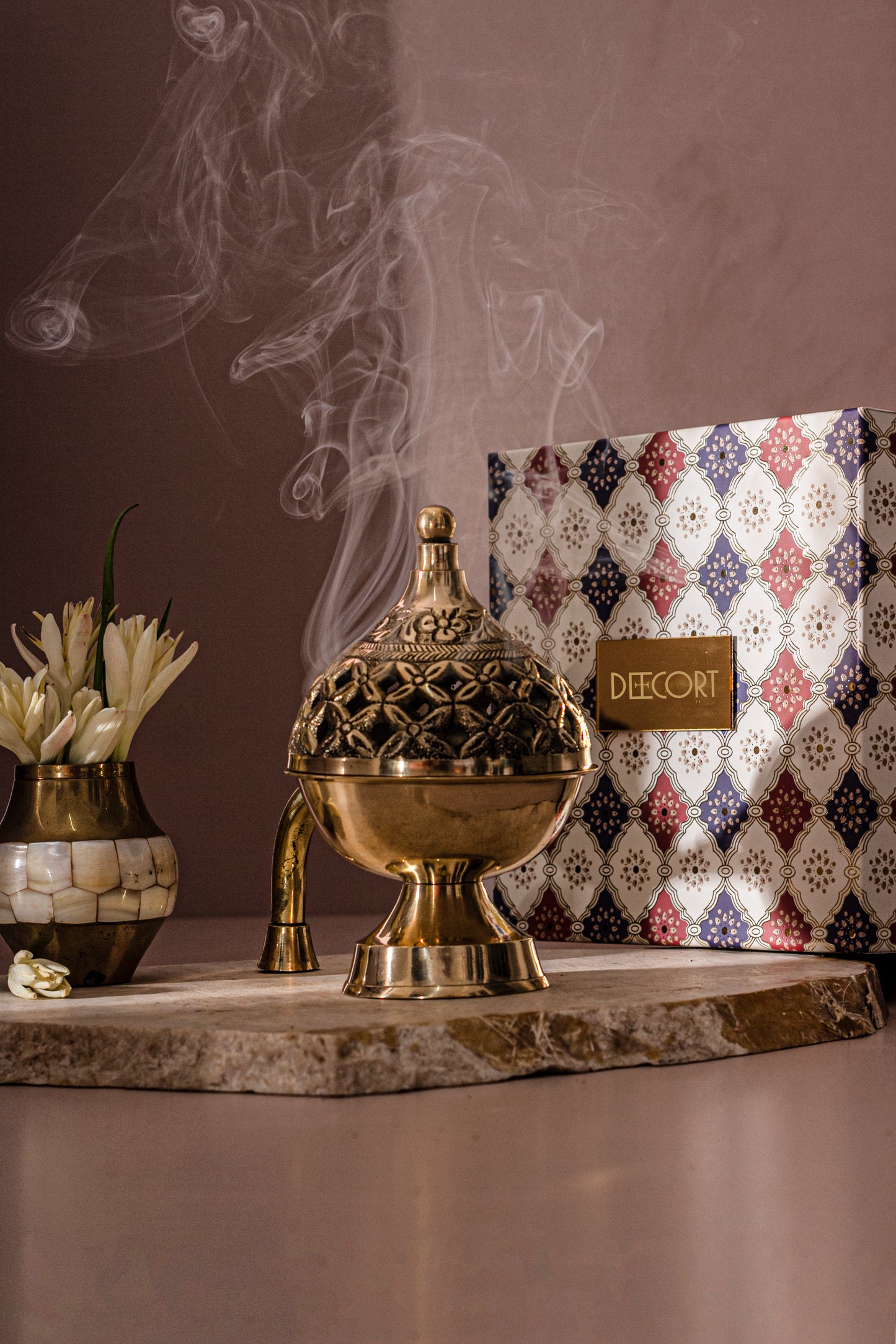 Golden Grace Incense Holder with Handle with pack of 10 Scented Dhoop Cones