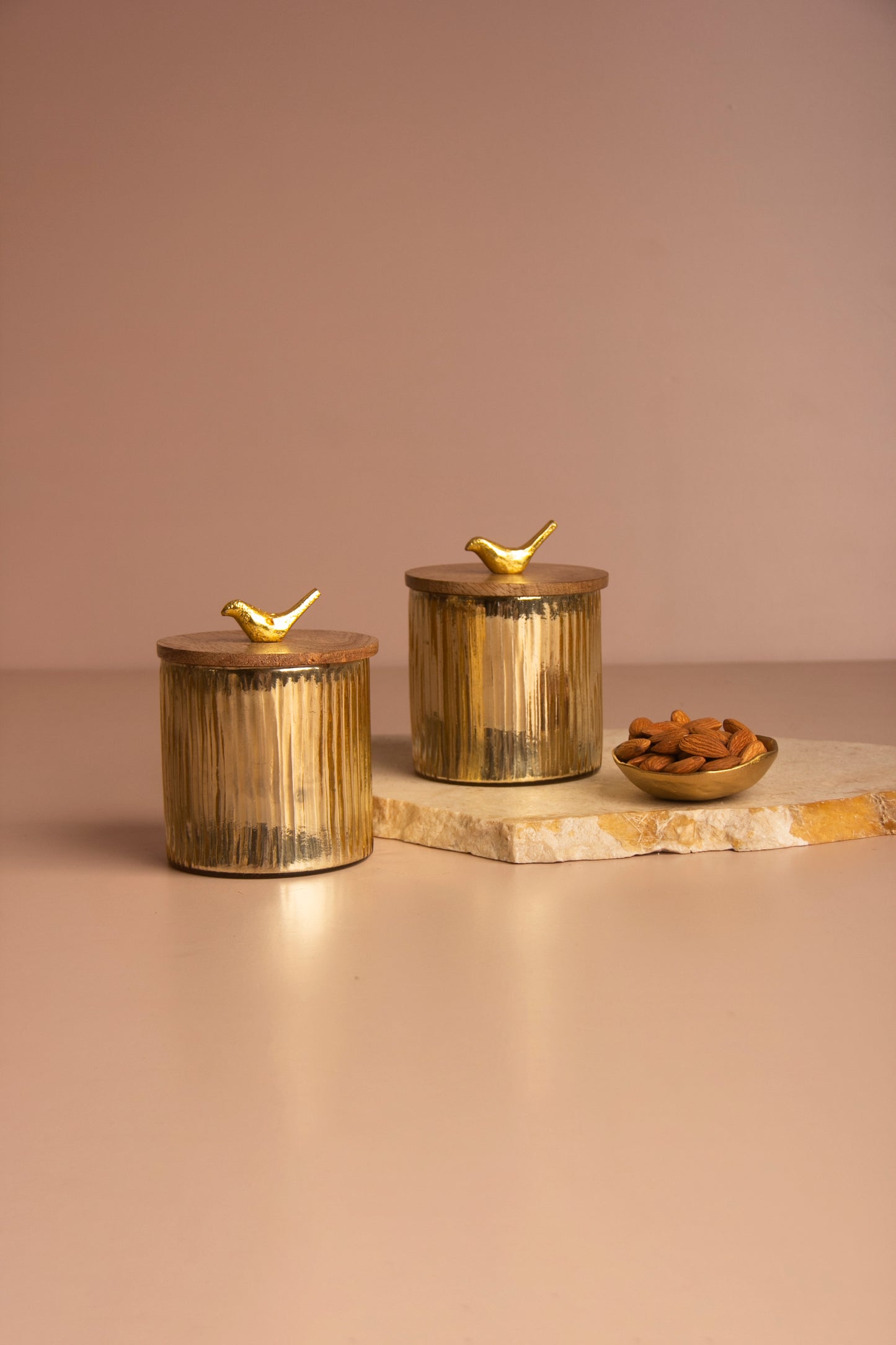 Gilded Crest Glass Jar with Wooden lid - Big - Set of 2