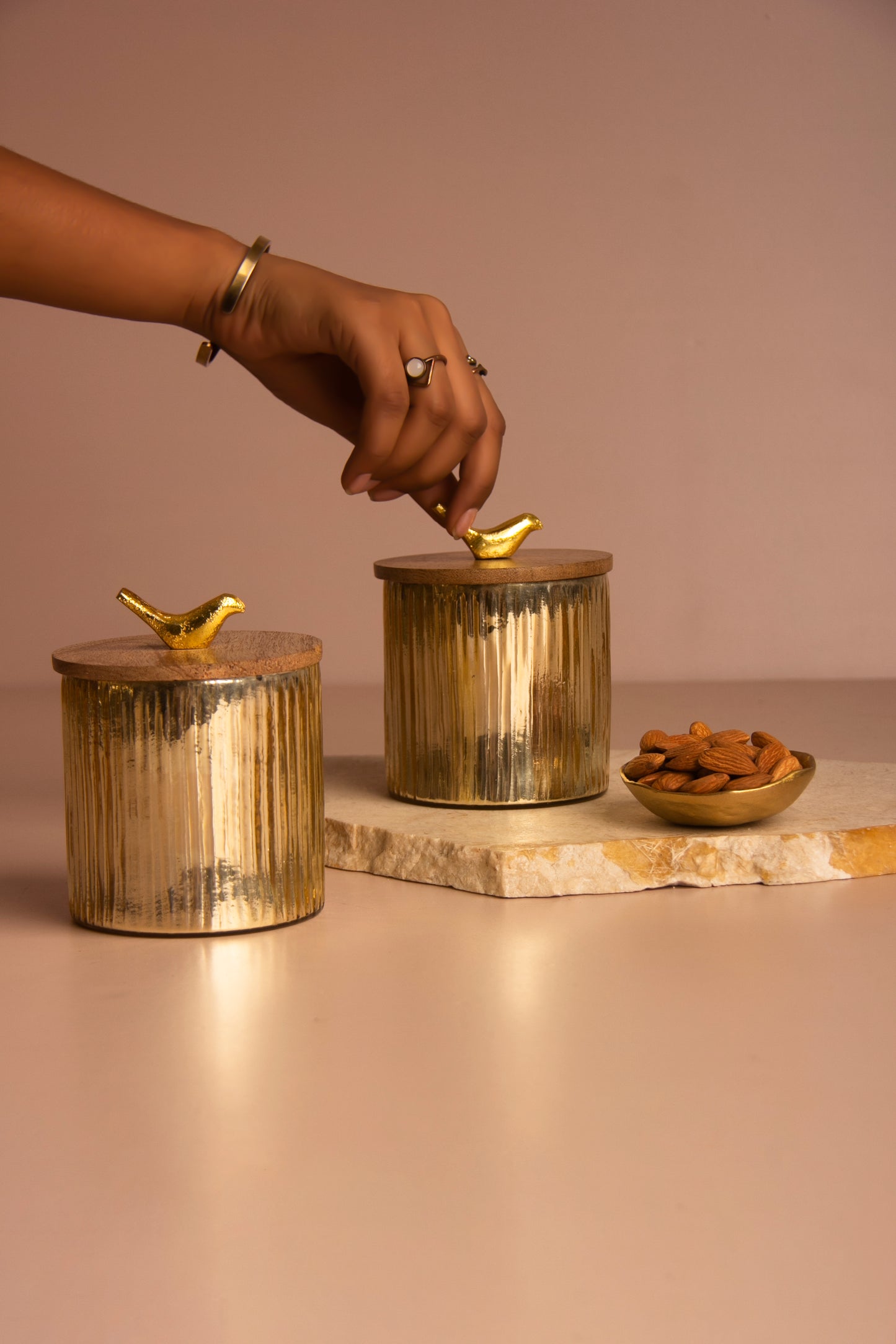 Gilded Crest Glass Jar with Wooden lid - Big - Set of 2