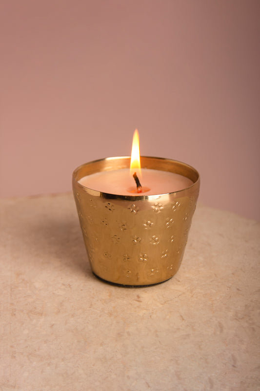Gold-Plated Hand-Embossed Indian Jasmine Scented Candle – Mini size