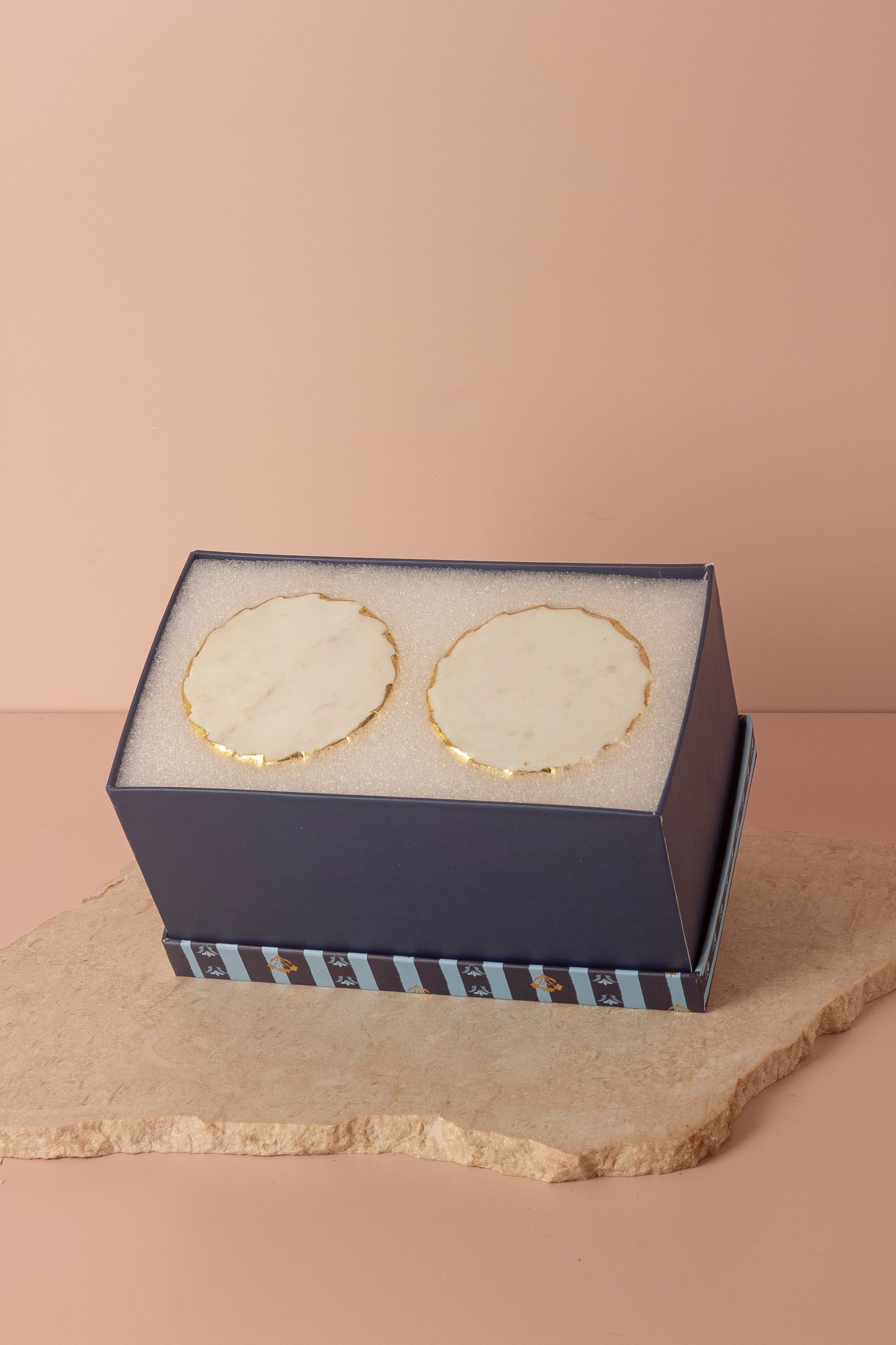 Elegant Hand-Painted Ceramic Cup Set with Round Marble Coasters - Set of 2 (Gift Box Included)