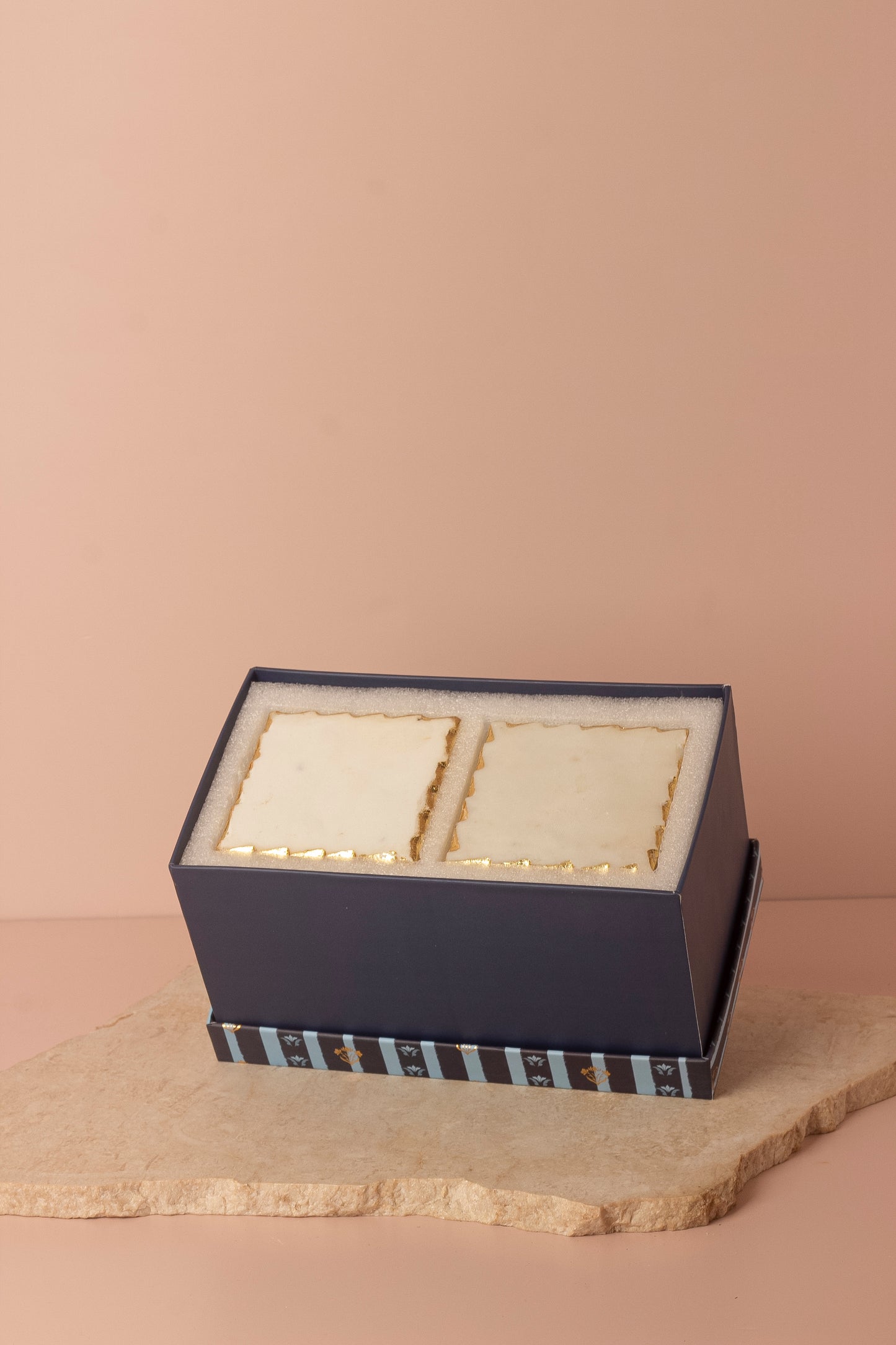 Luxury Hand-Painted Ceramic Cup Set with Gold Accents and Square Marble Coasters - Set of 2 (Gift Box Included)