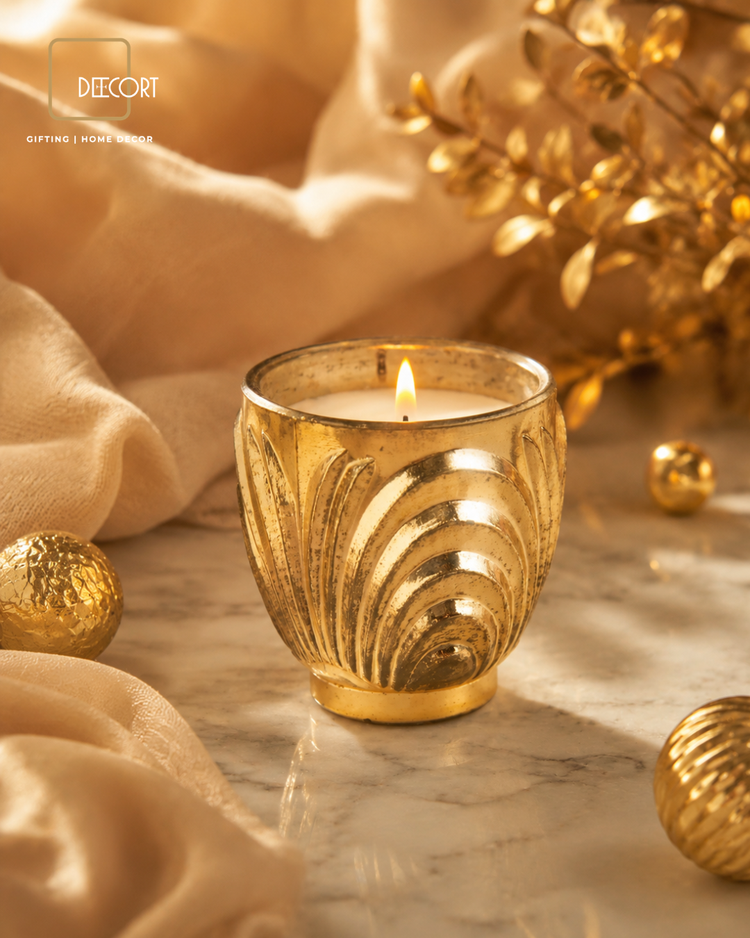 Gold Sculpted Glass Candle