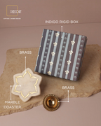 Urli Natural Marble Coaster with Brass Inlay & Brass Diya – Festive Gift Set (Gift Box Included)