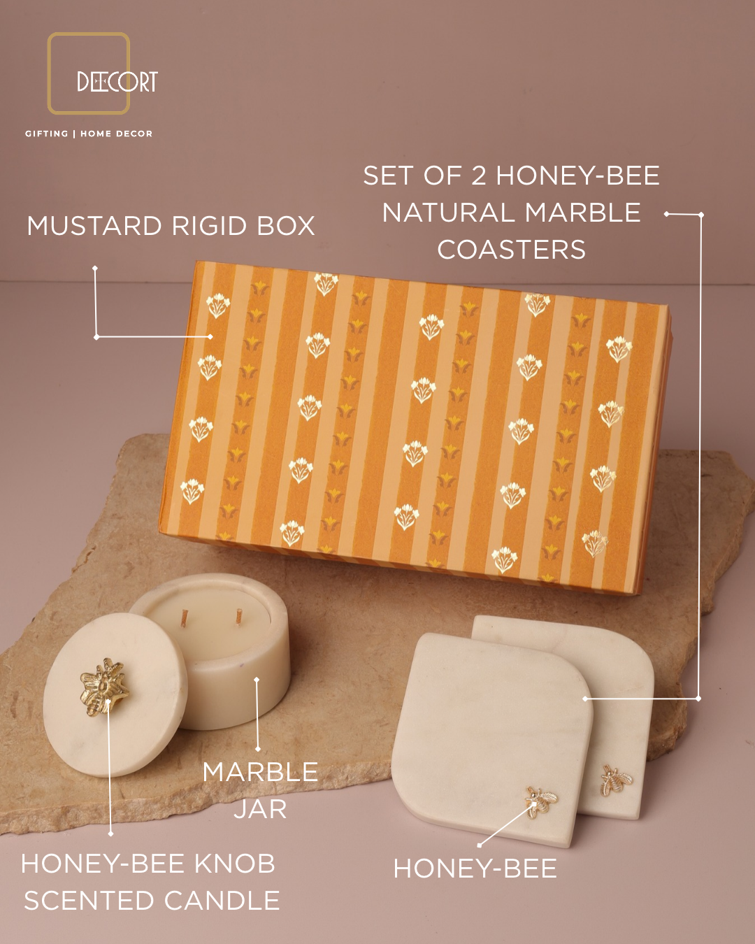 Honeybee Marble Candle & Coaster Gift Set