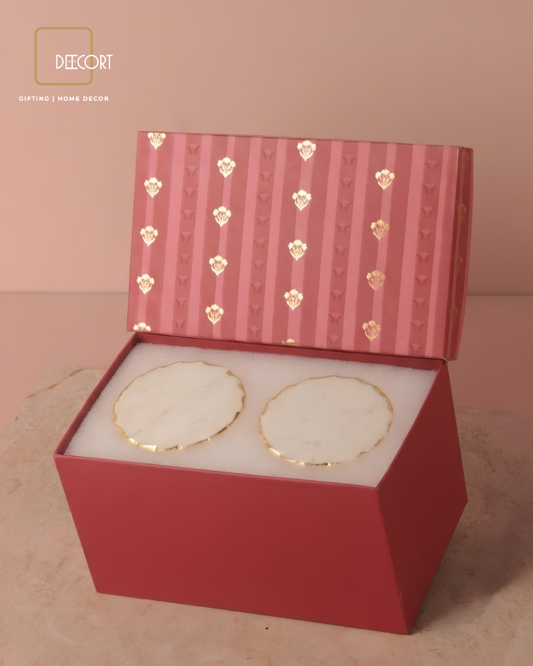 Ruby Elegance Ceramic Cups & Marble Round Coasters Gift Set