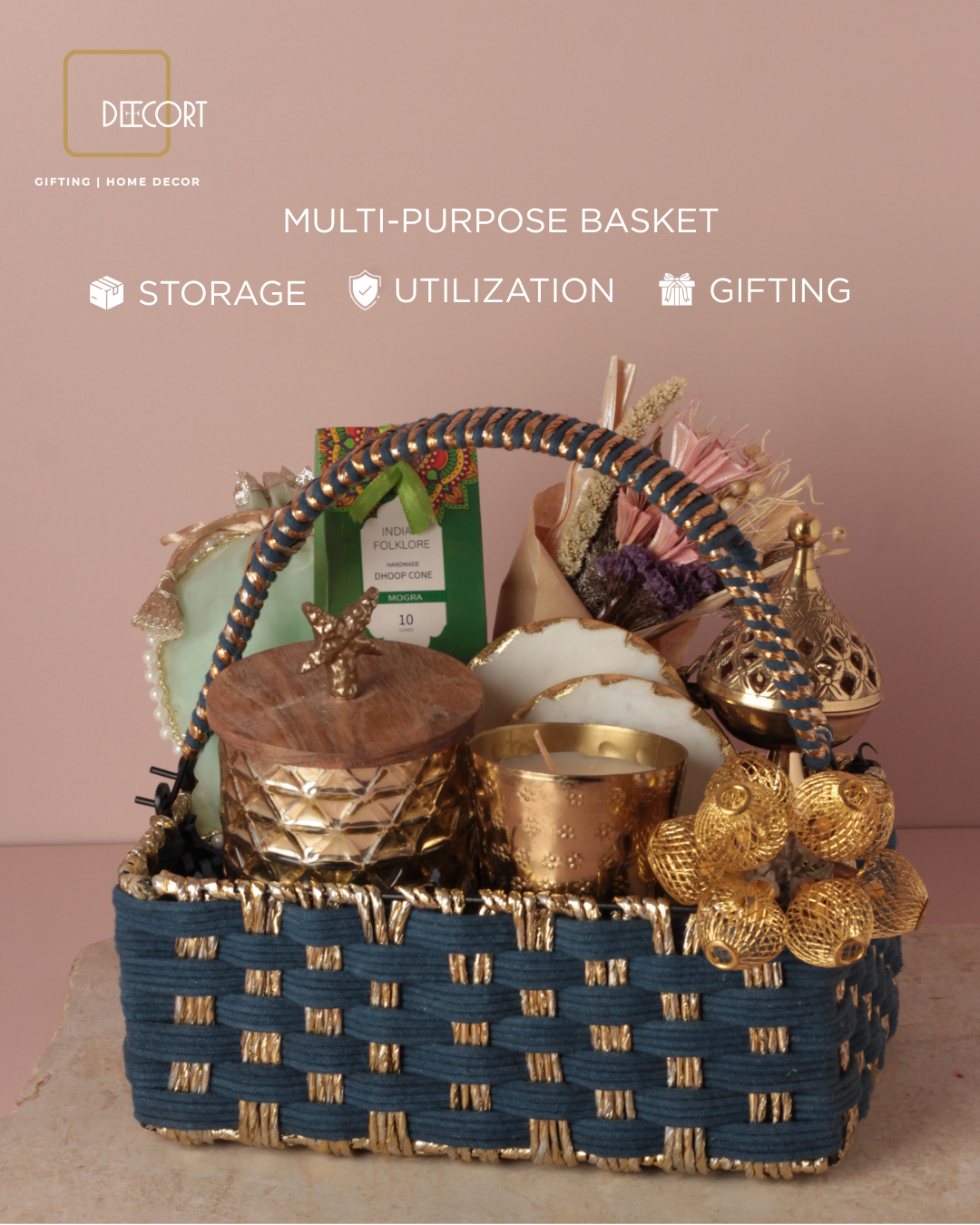 Azure Gold Rectangle Basket