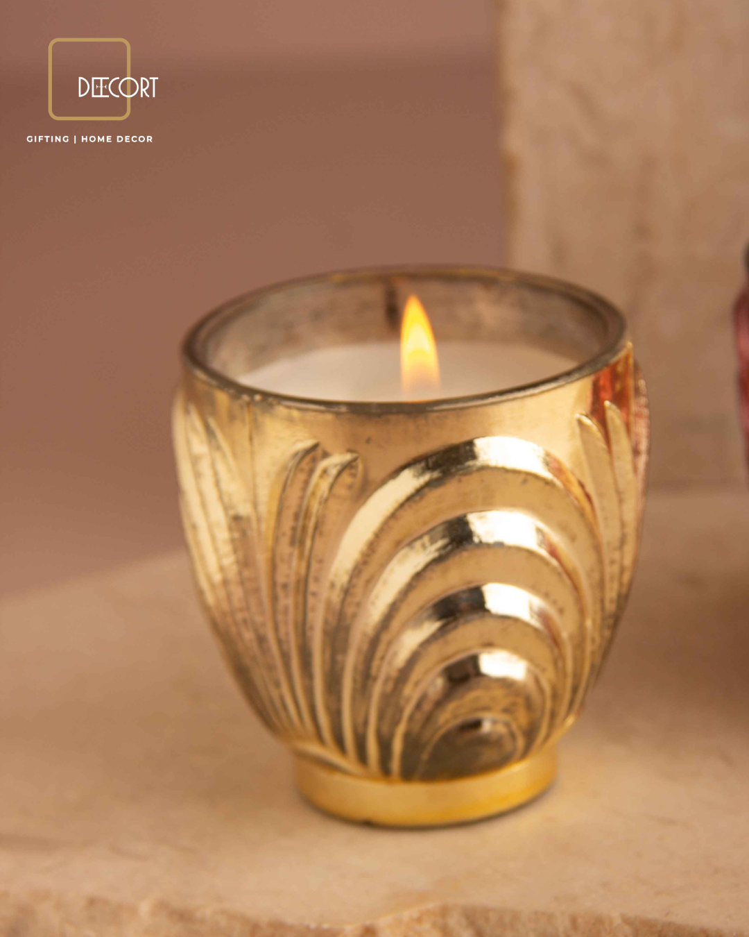Gold Sculpted Glass Candle