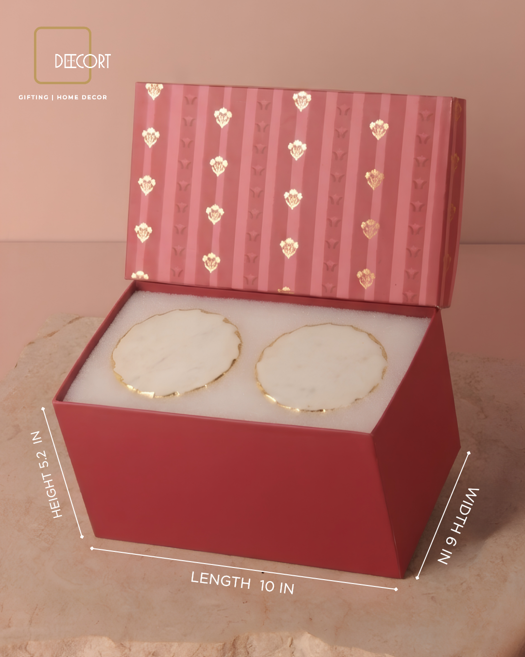 Ruby Elegance Ceramic Cups & Marble Round Coasters Gift Set