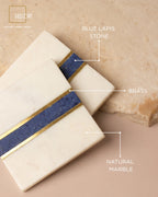Blue Lapis Natural Marble Square Coasters with Brass Inlay- Set of 2