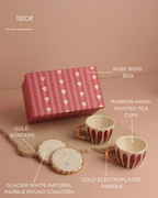 Ruby Elegance Ceramic Cups & Marble Round Coasters Gift Set