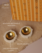 Set of 2 Golden Blossom T-Lights with Brass Holders – Festive Décor Gift Set (Gift Box Included)