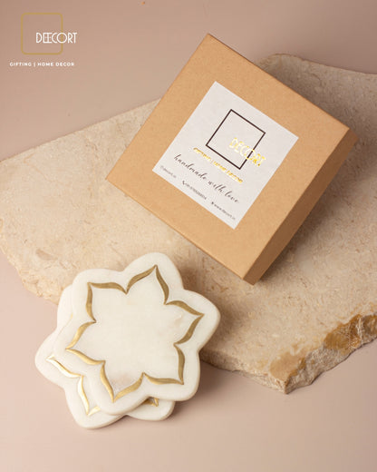 Urli Natural Marble Coasters with Brass Inlay - Set of 2