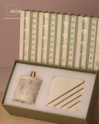 Ivory Luxe Marble Candle & Brass-Strip Coaster Gift Set
