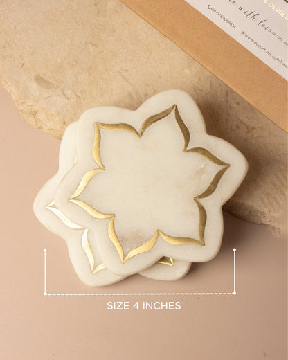Urli Natural Marble Coasters with Brass Inlay - Set of 2
