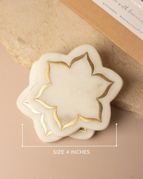 Urli Natural Marble Coasters with Brass Inlay - Set of 2