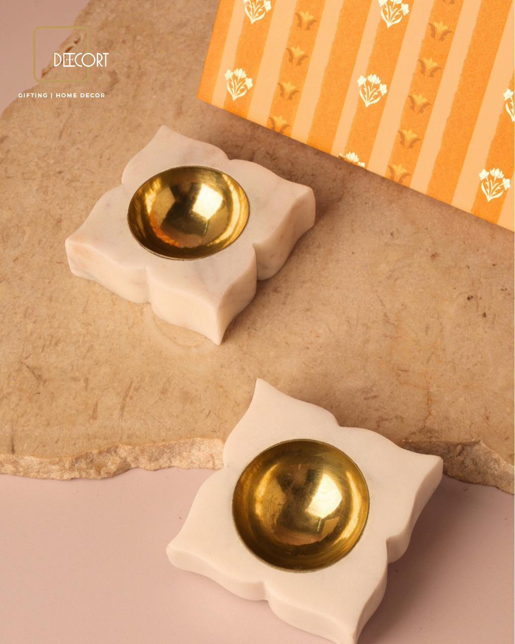 Golden Blossom T-Light Set with Brass Holders – Set of 2 (Gift Box Included)
