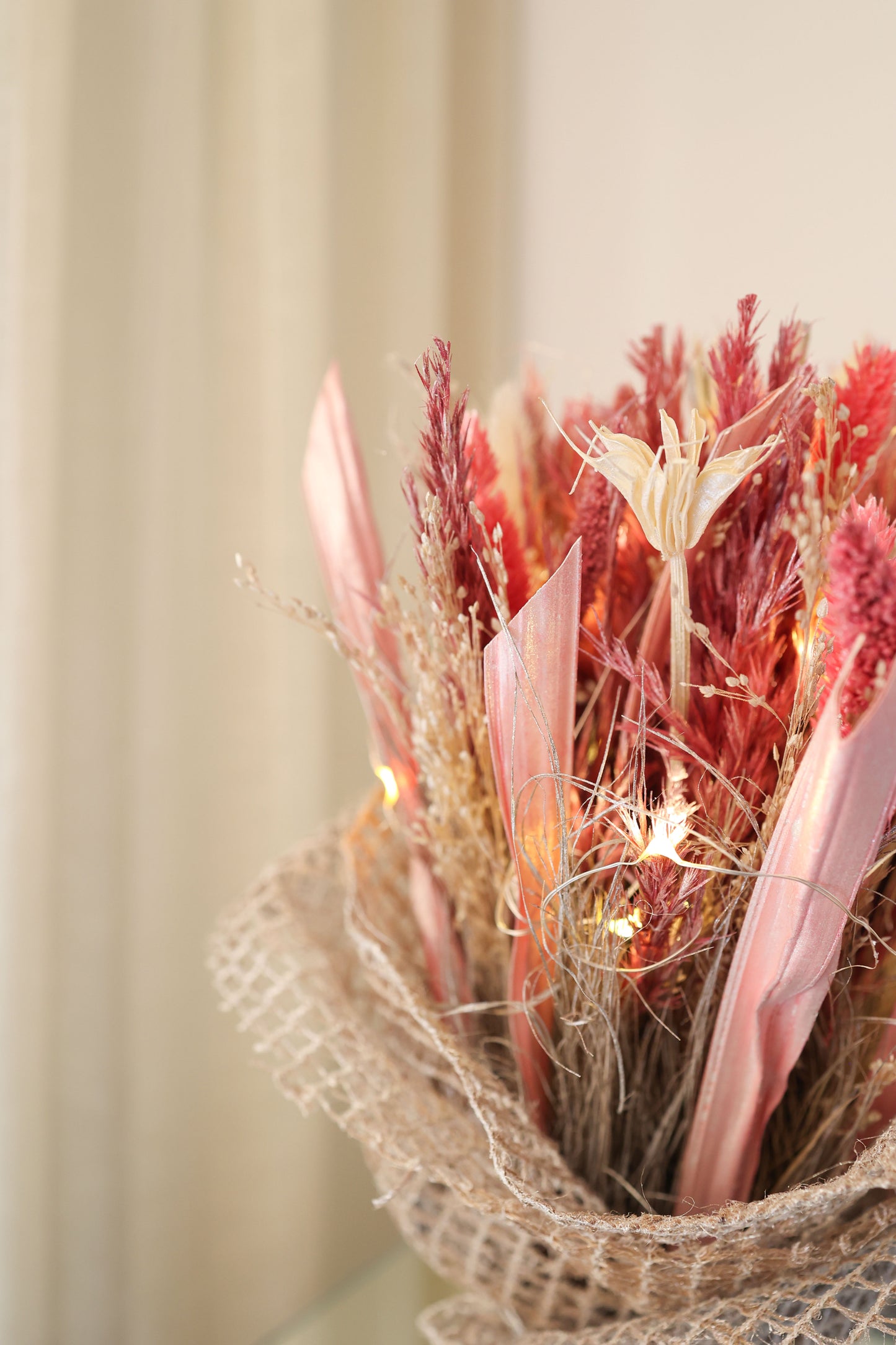 Metallic Blush Bouquet with Fairy Lights