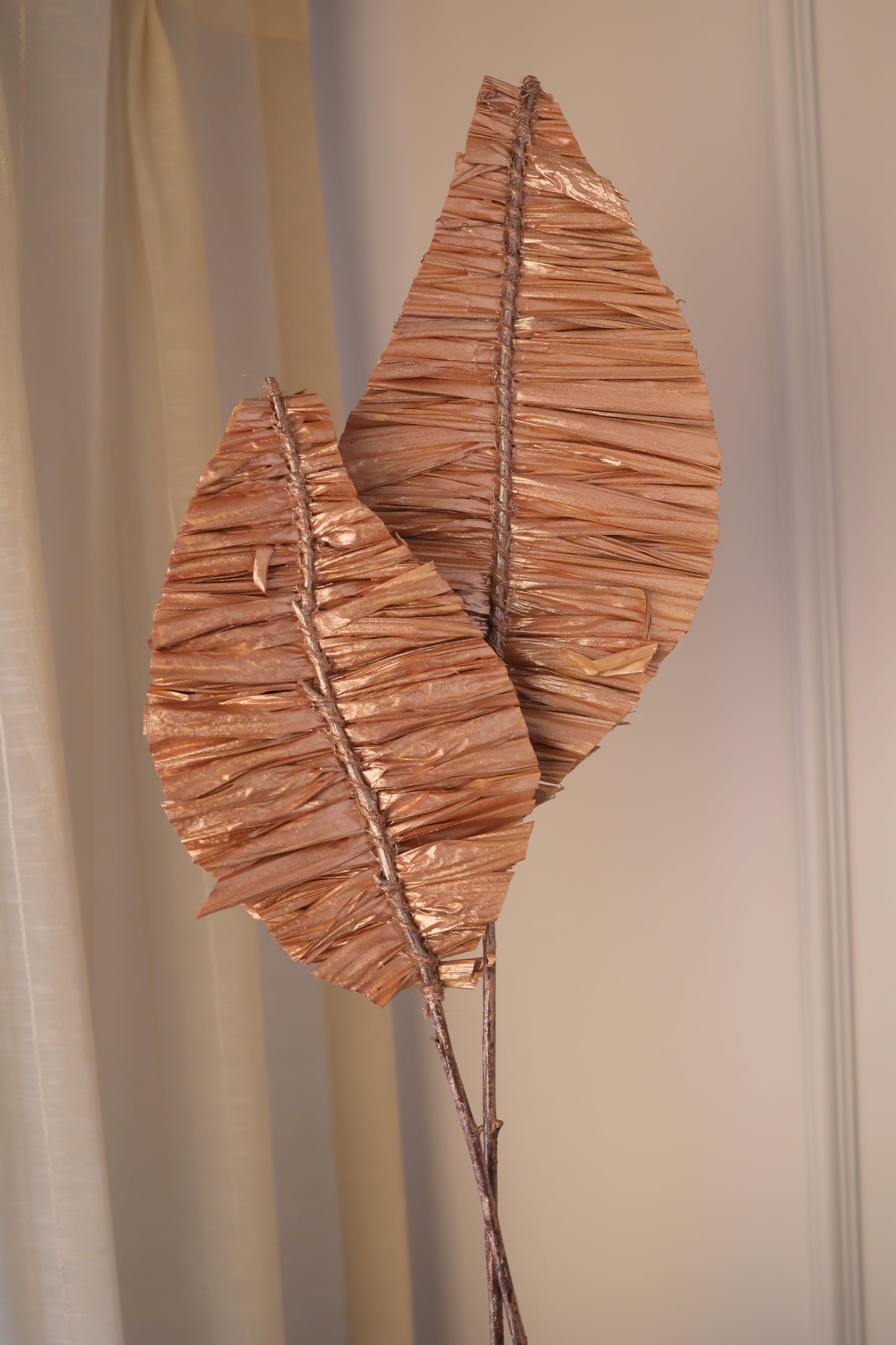 Rose Gold Raffia Grass Hand Stitched Palm Leaves - 2 Stems