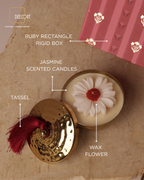 Set of 2 Gold Hand-Hammered Jasmine-Scented Candles with Wax Flowers & Tassels – Luxury Gift Set (Gift Box Included)