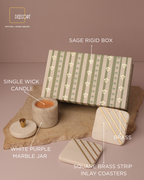 Ivory Luxe Marble Candle & Brass-Strip Coaster Gift Set