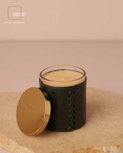 Emerald Luxe Leather Glass Candle