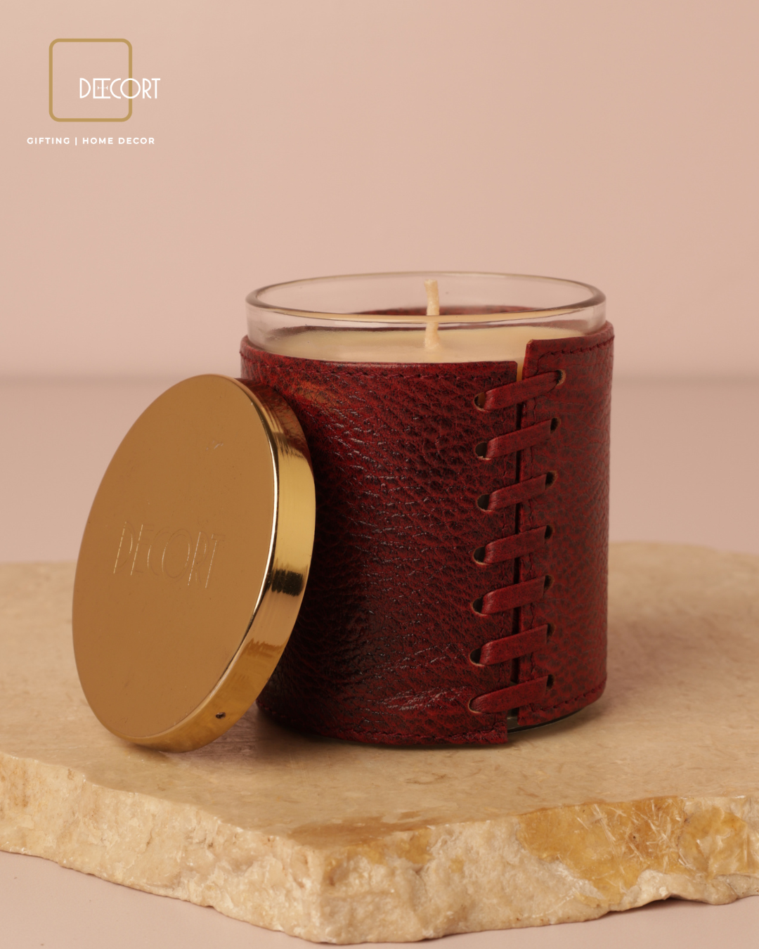 Ruby Velvet Leather Glass Candle