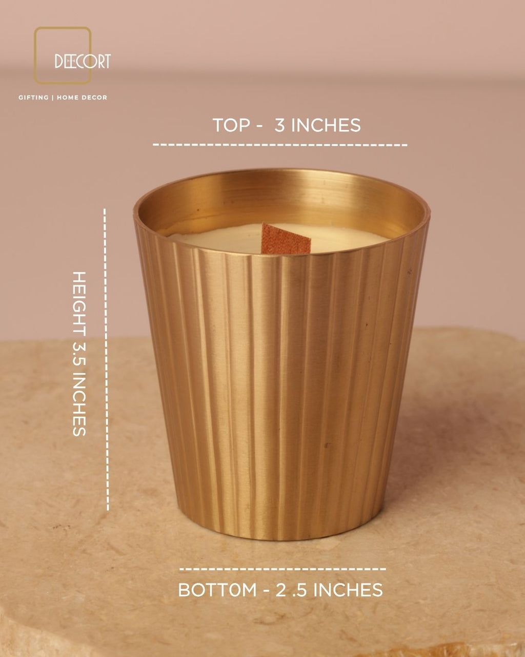 Gold Taper Fluted Candle with Wooden Wick
