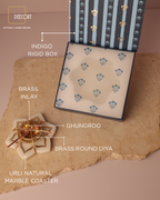 Urli Natural Marble Coaster with Brass Inlay & Brass Diya – Festive Gift Set (Gift Box Included)