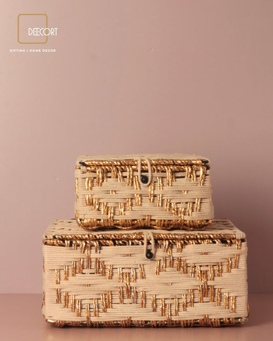 Ivory Gold Weave Gift Box