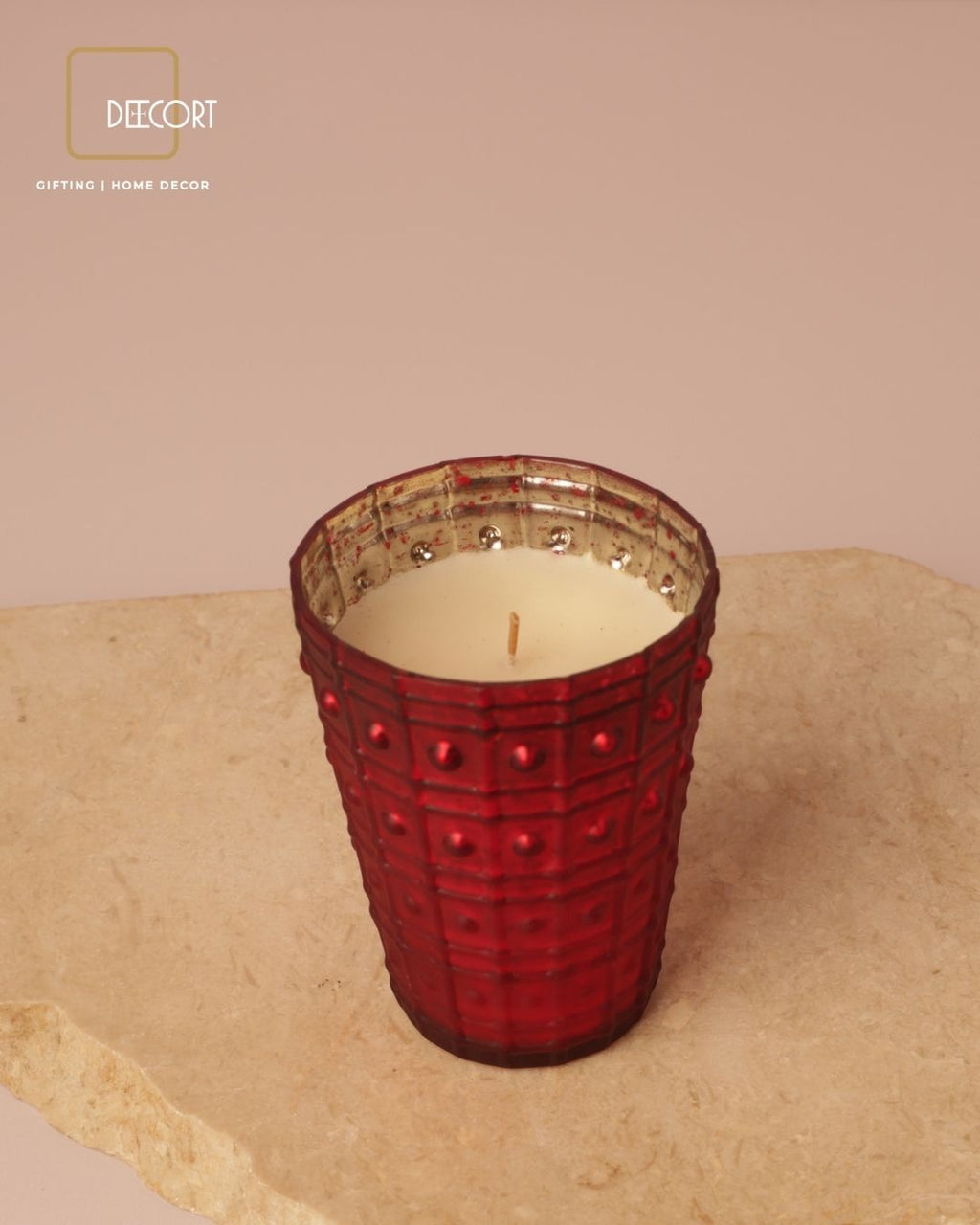 Ruby Red Textured Glass Candle