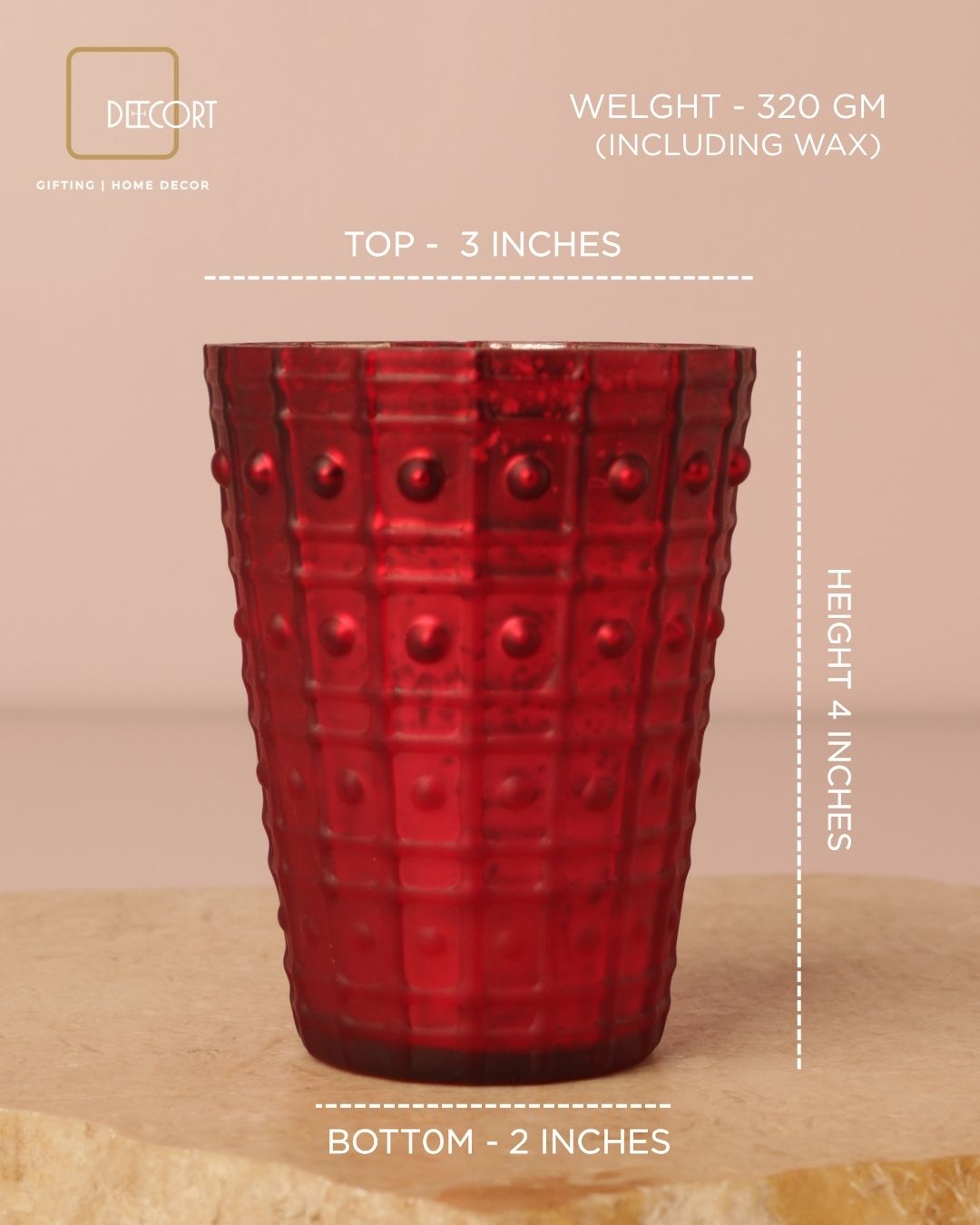 Ruby Red Textured Glass Candle