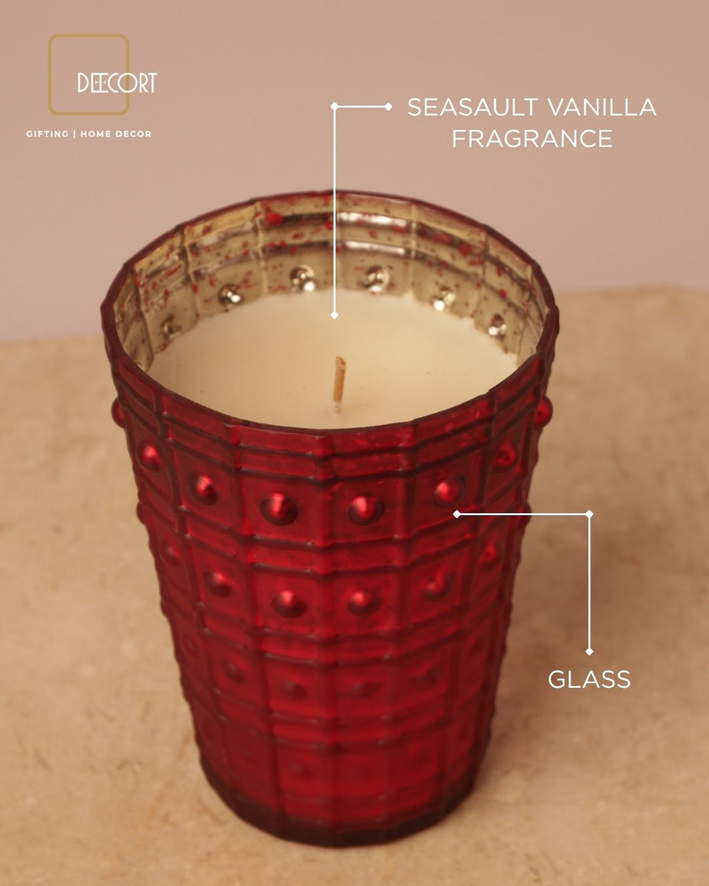 Ruby Red Textured Glass Candle
