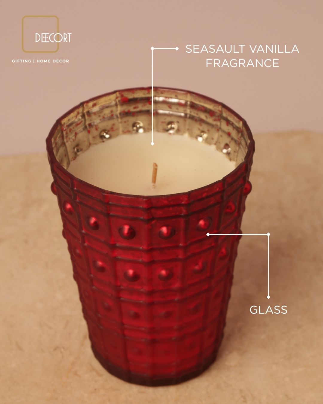 Ruby Red Textured Glass Candle