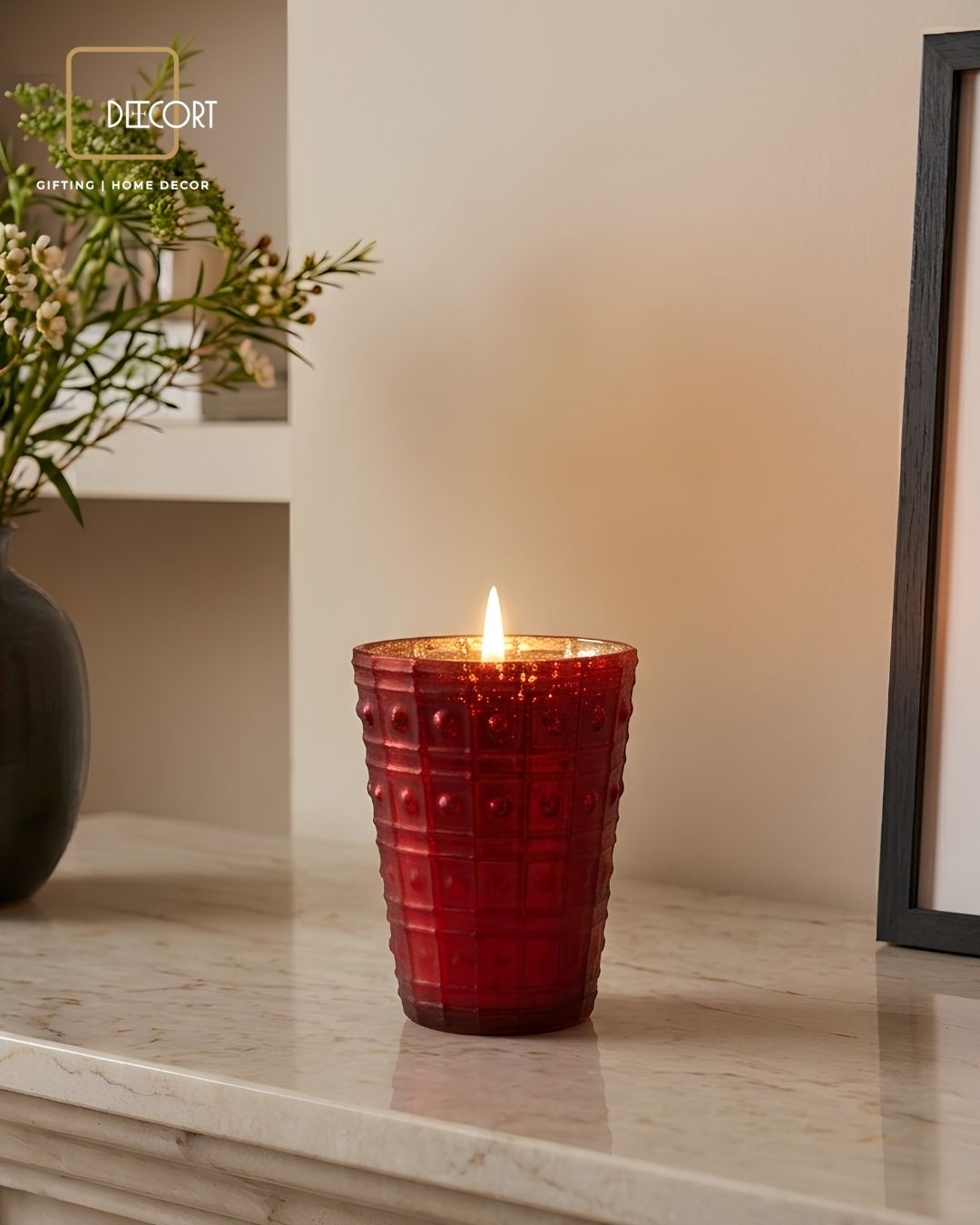 Ruby Red Textured Glass Candle