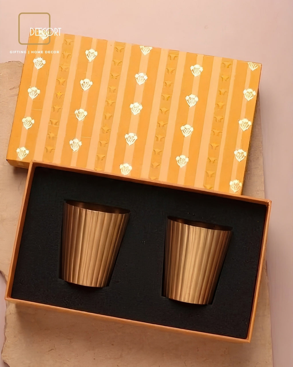 Golden Fluted Brass Glass - Gift Set