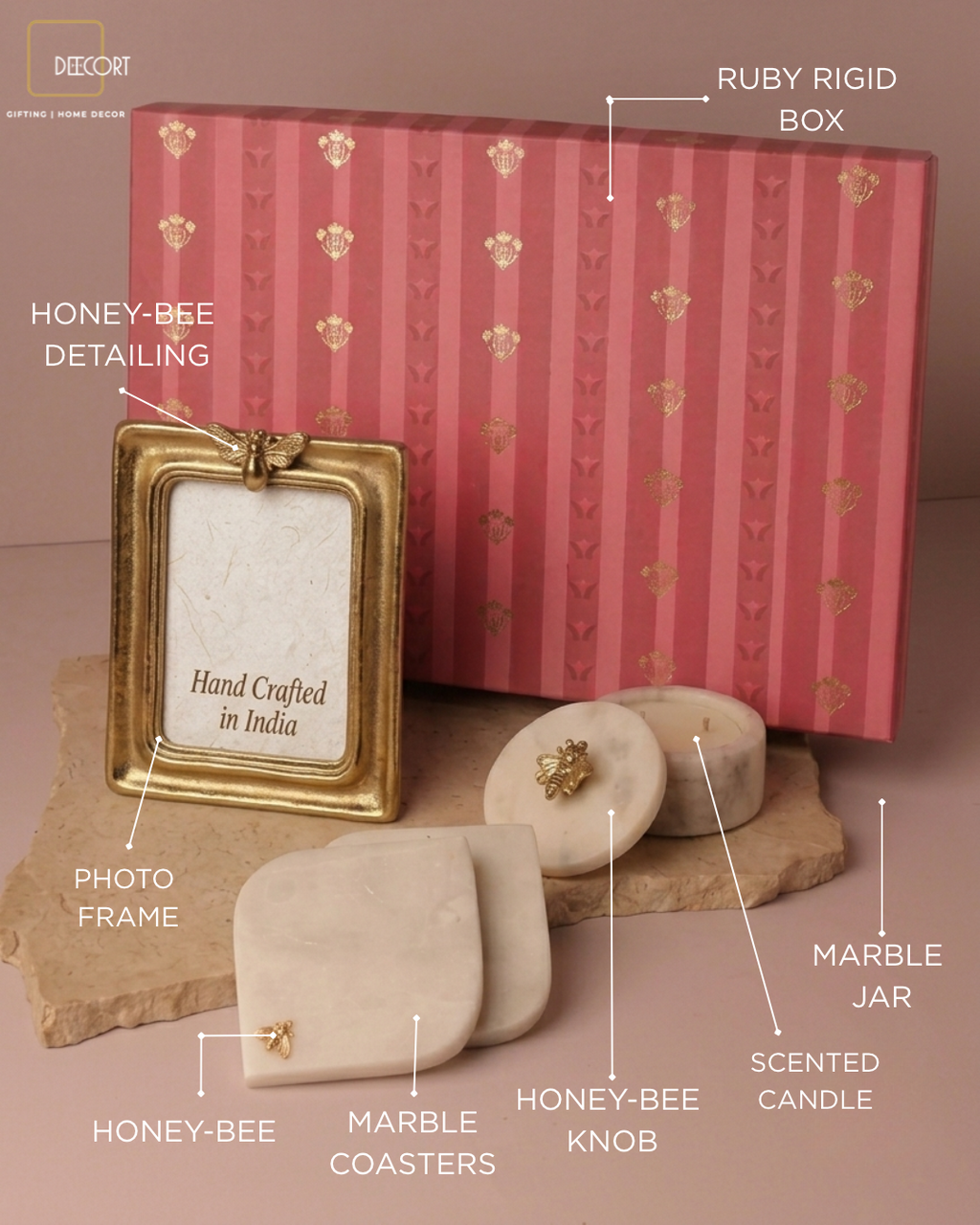 Ivory Elegance Marble Candle, Coaster & Metal Photo Frame Gift Set