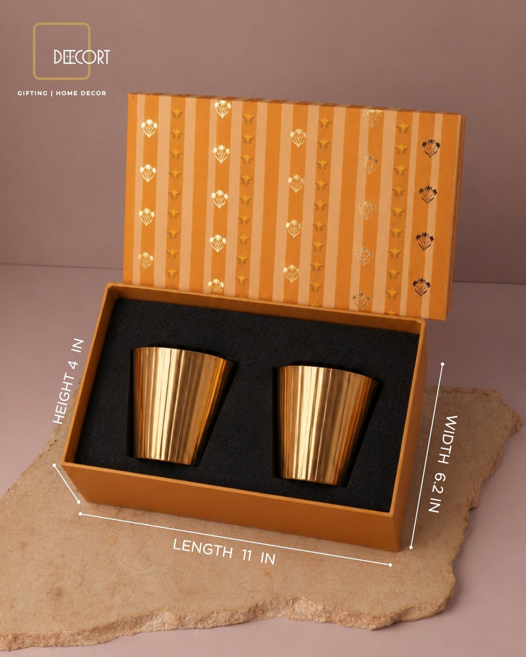 Golden Fluted Brass Glass - Gift Set